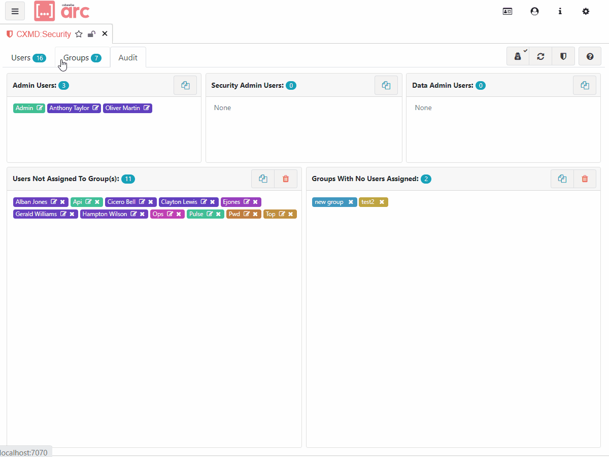 Arc TM1 user and security management