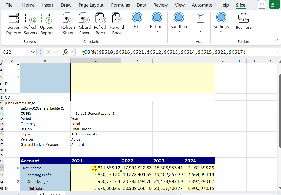 TM1 Functions in Excel